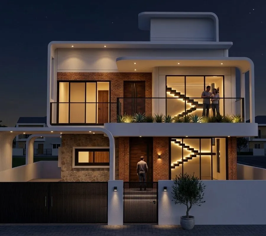 Modern Bungalow Night View Design in Phaltan Satara